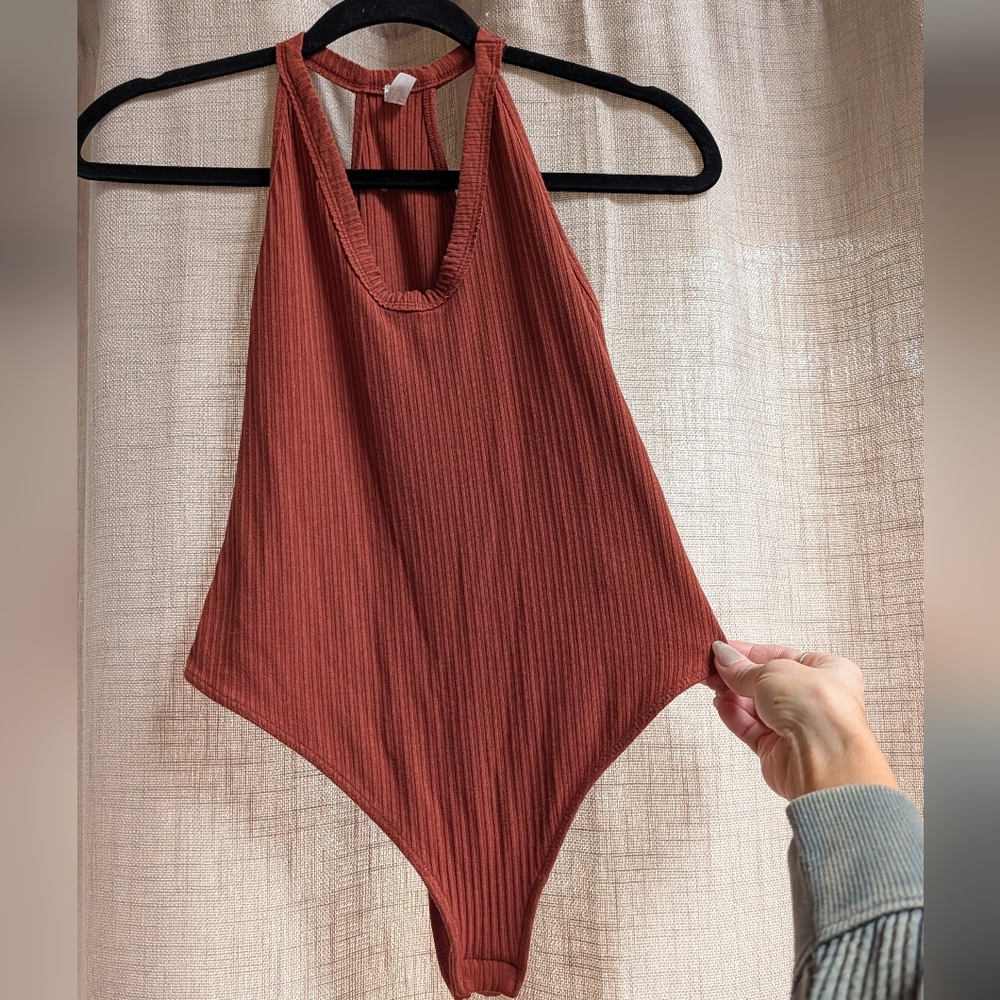 Free People Rust Ribbed Bodysuit